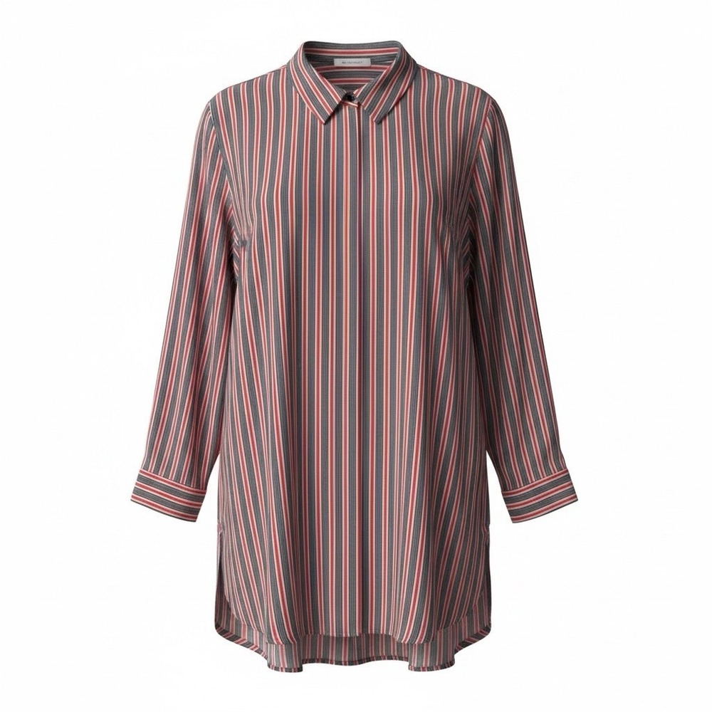 DR2 Women’s Blouse Size Small Red And Black Stripes Long Sleeve 100% Polyester